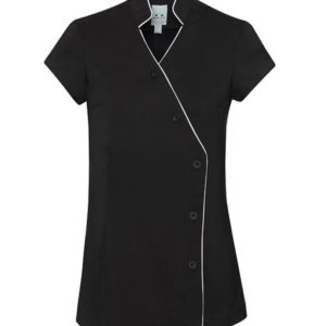 Salon Uniform Tunic - Black with White Cross Over