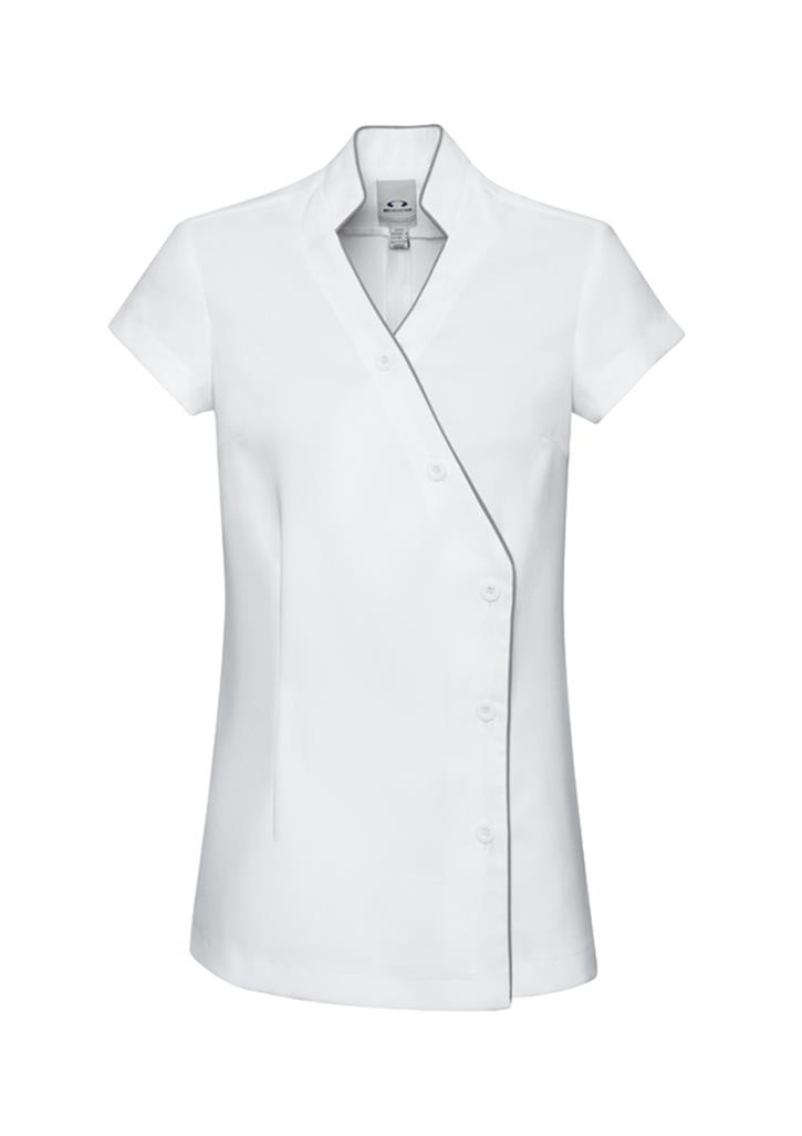 Salon Uniform Tunic - White with Gray Crossover
