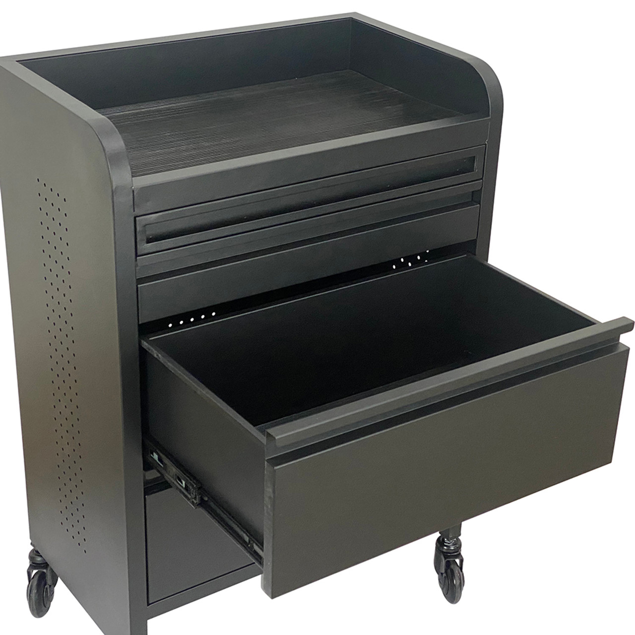 Fusion PLUS Black 4 Drawer Hairdressing Beauty Trolley - Click'n Clean Castor Wheels - Image 3