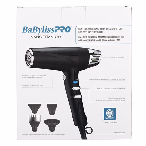 BaBylissPRO Nano Titanium Dual Ionic Hair Dryer - Image 2